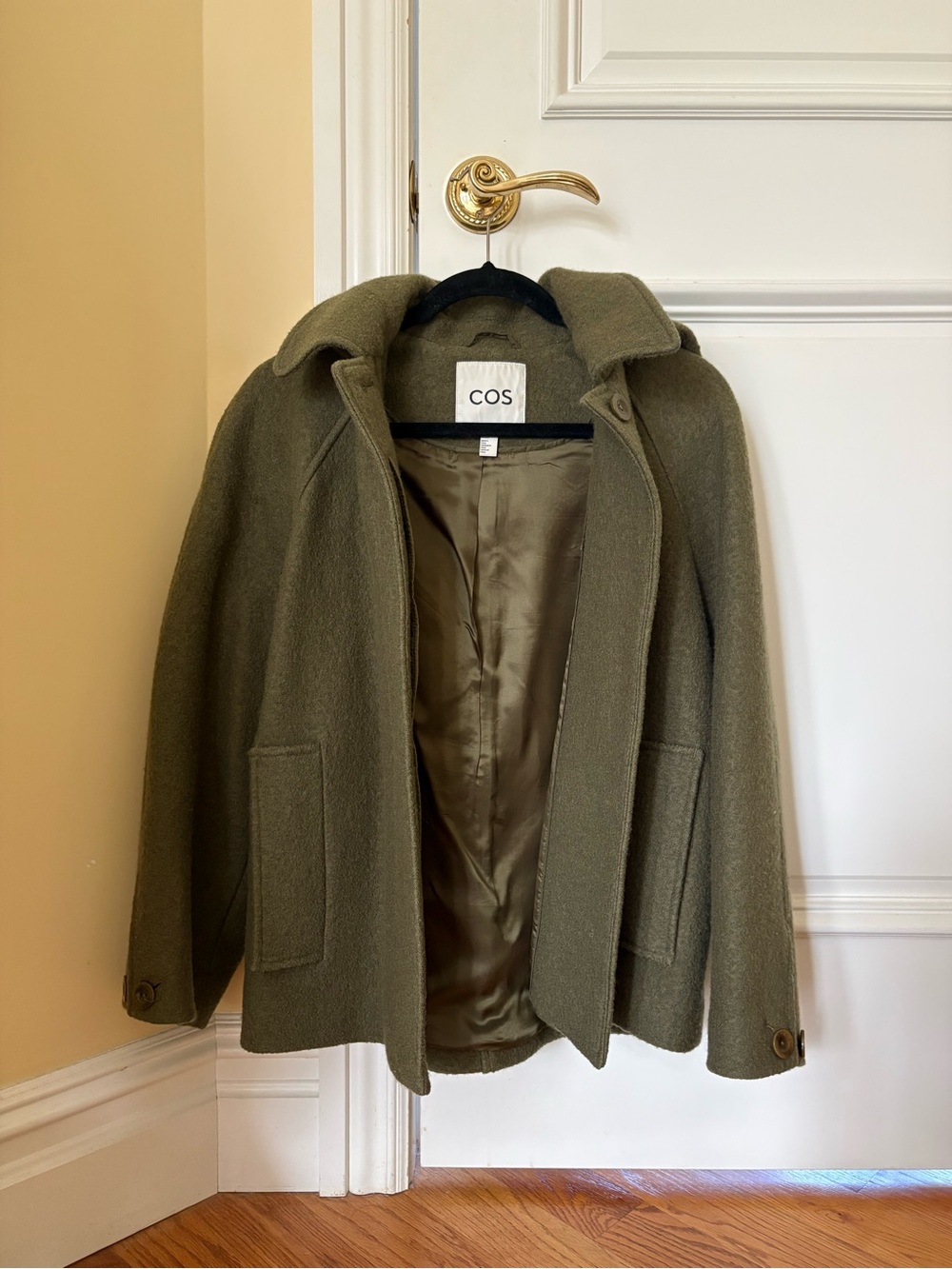 COS Olive Green Hooded Wool Pea Coat